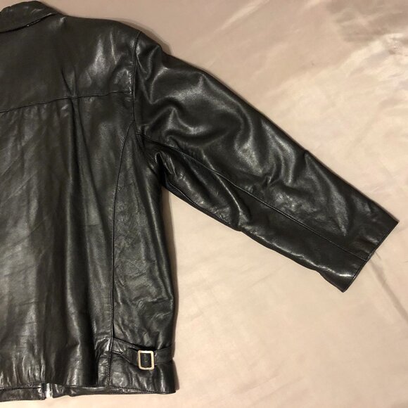 Dalmy's Black Leather Jacket With Zipper On Front - Picture 11 of 11